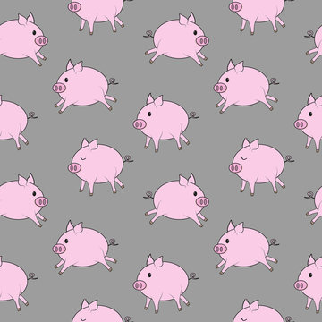 Seamless pigs pattern. Symbol of 2019 on the Chinese calendar. Pig background for textiles, fabrics, cotton fabric, covers, wallpaper, print, gift wrapping, postcard, scrapbooking, bedding.Raster copy © анютка фролова