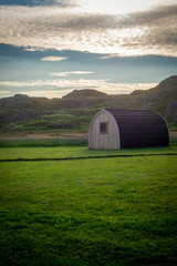 A Glamping Pod in Rural Scotland at Sunset
