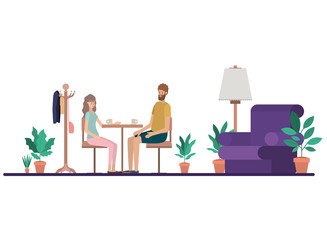 couple drinking coffee in the living room