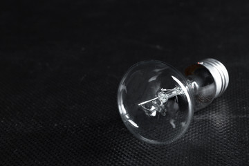 A classic Edison light bulb on dark background with space for text