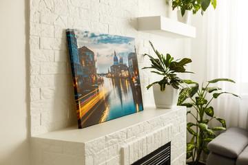 Modern lliving room interior with venice, italy, canvas on the wall - it is my photo available in...