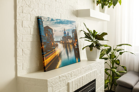 Modern lliving room interior with venice, italy, canvas on the wall - it is my photo available in shutterstock gallery