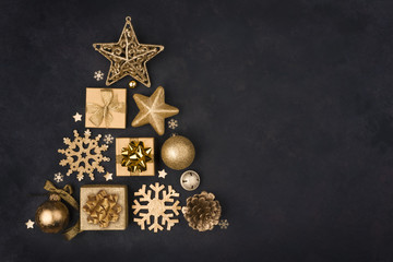 Abstract christmas tree made of decorative objects with copy space
