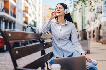 Freelancer girl outdoors