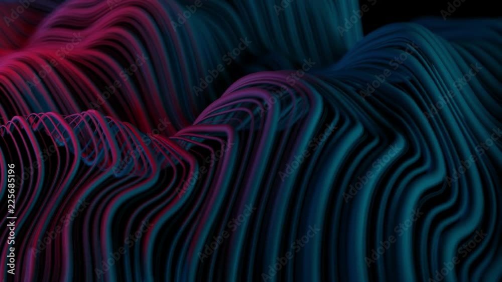 Poster 3d abstract background with wavy deformed thin and thick lines. camera depth of field. perfect for p