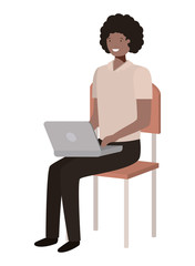 black man sitting in school chair with laptop