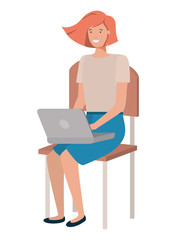 woman sitting in school chair with laptop