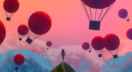 Naklejka premium 2d illustration. Imaginary dreamlike motivational illustration. Person dreaming.