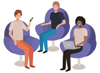 group of men using technology devices