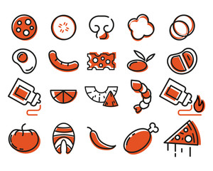 Designer pizza. Ingredients for pizza. Set of icons