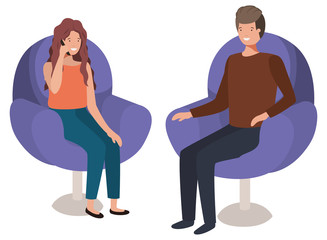 young couple using smartphone in the sofa