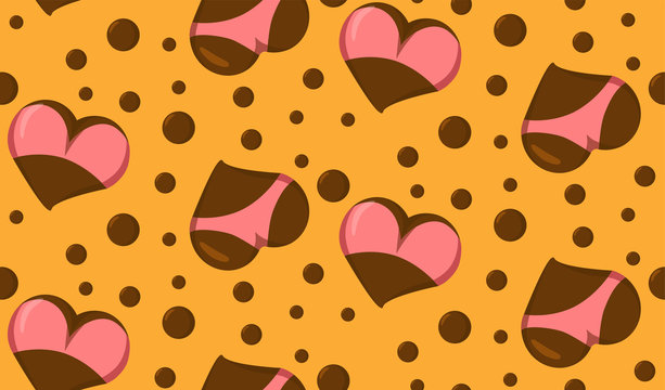 Seamless pattern with Stylized Heart icons with underwear, ass in bikini and boobs in bra. Good for Valentine s Day love greeting card, poster, banner, logo, icon for lingerie shop or sex shop