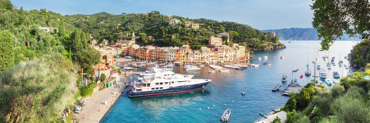 Fototapeta na wymiar Panorama of Luxury harbour of Portofino, Liguria, Italy