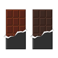Black and Milk Chocolate Bar Set on White Background. Vector
