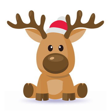 Cartoon Christmas deer vector in red hat
