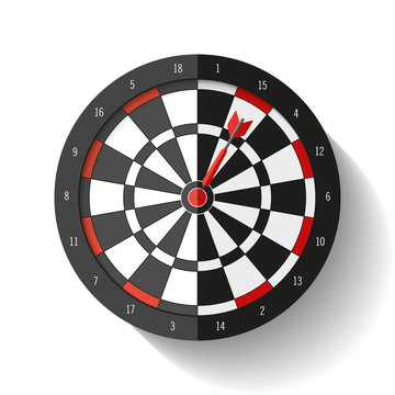 Volume Target icon in flat style on white background. Darts game. Arrow in the center aim. Vector design element for you business projects 