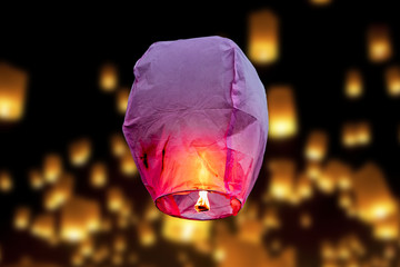 balloon fire Sky lantern flying lanterns, hot-air balloons Lantern flies up highly in the sky. At night