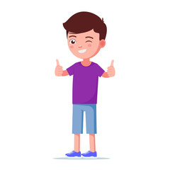 Vector illustration cartoon boy showing thumbs up