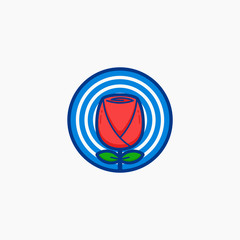 Pink tulip flower logo icon symbol on spiral circle background badge