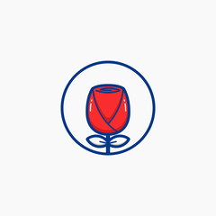 Pink tulip rose flower logo icon badge simple illustration