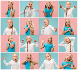 The collage of different human facial expressions, emotions and feelings of young teen girl. Human...