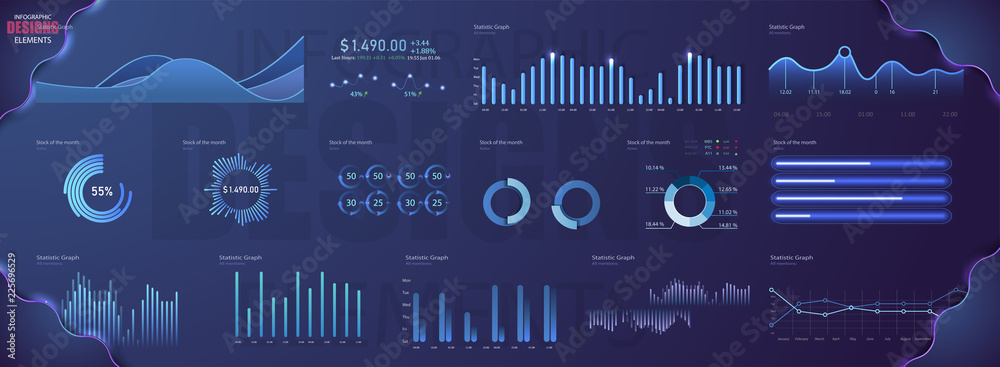 Fototapete modern modern infographic vector template with statistics graphs and finance charts. diagram templat