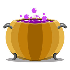 Witch cauldron with a halloween pumpkin shape. Vector illustration design