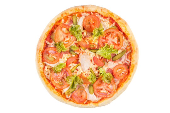 Assorted pizza on a white background. View from above.