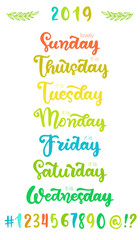 Brush handwritten names of days of the week