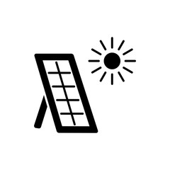Black & white vector illustration of solar thermal panel. House heating system. Flat icon. Isolated object on white background.