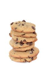 chocolate chip cookies stacked isolated white background