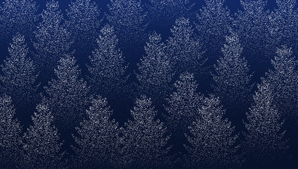 Blue abstract pattern with winter coniferous forest.