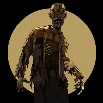 cartoon man scary zombie on the background of a circle