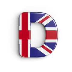 United Kingdom flag letter D - Capital 3d british font - Britain, english culture or patriotism concept
