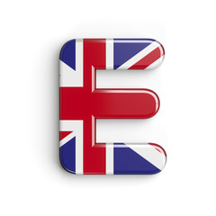 United Kingdom flag letter E - Capital 3d british font - Britain, english culture or patriotism concept