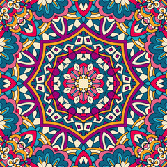 Tribal indian ethnic seamless design. Festive colorful mandala pattern. . Geometric mandala