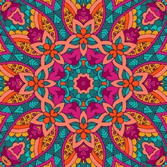 Foto op Aluminium Tribal Indiase etnische naadloze ontwerp. Feestelijk kleurrijk mandalapatroon. . Geometrische mandala © Anastasiya Novikova