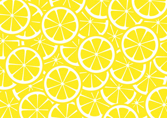 Bright lemon slices vector background. Summer bright tropical fruit pattern.  - obrazy, fototapety, plakaty