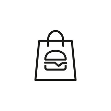 Bag With Takeaway Food Line Icon. Hamburger, Delivery, Takeout Food. Takeaway Food Concept. Vector Illustration Can Be Used For Topics Like Meal, Unhealthy Eating, Service
