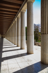 columns inside building the Stoa of Attalos, museum, Agora of Athens, Greece