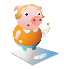 Libra. Zodiac symbol. Surprised piggy standing on scales. Chinese horoscope symbol 2019. Isolated on transparent background. Excellent for the design of postcards, posters, stickers etc.
