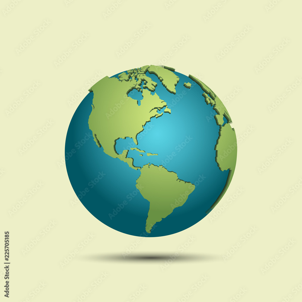 Canvas Prints 3d earth map with shadow on light background