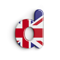 United Kingdom flag letter D - Lowercase 3d british font - Britain, english culture or patriotism concept