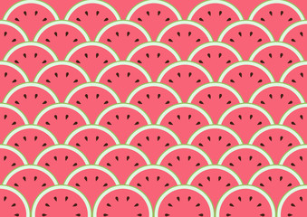 Watermelon slices decorative background. colourful summer bright tropical fruit pattern design.