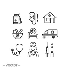 Medical icon set, linear editable vector illustration eps10