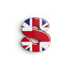 United Kingdom flag letter S - Lowercase 3d british font - Britain, english culture or patriotism concept