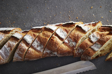 Sliced French baguette 