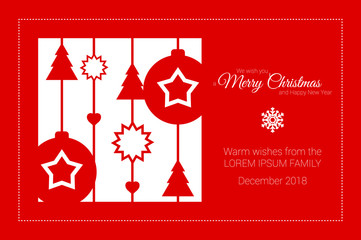 Red Vector Christmas Greeting Card Template. Merry Christmas and Happy New Year Design Elements. Resource for Creating Postcards, Calendars or Posters, Presentations or Banners.