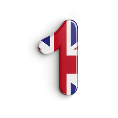 United Kingdom flag number 1 -  3d british digit - Britain, english culture or patriotism concept