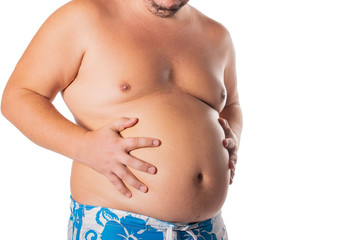 Fat man with big belly. Health problems